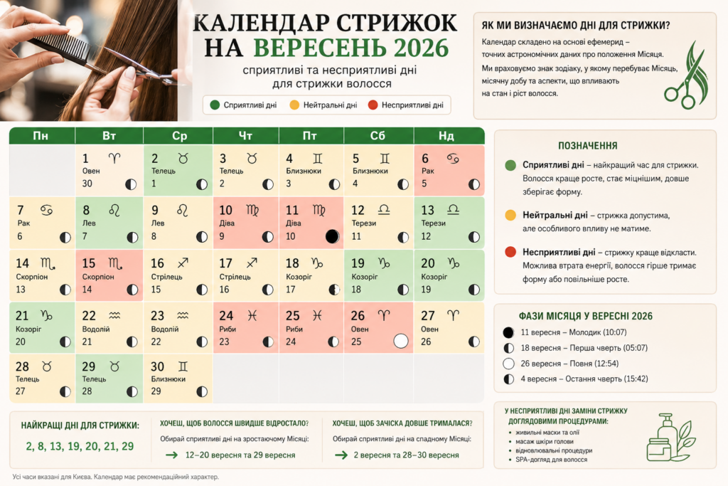 сприятливі дні для стрижки волосся у вересні 2026