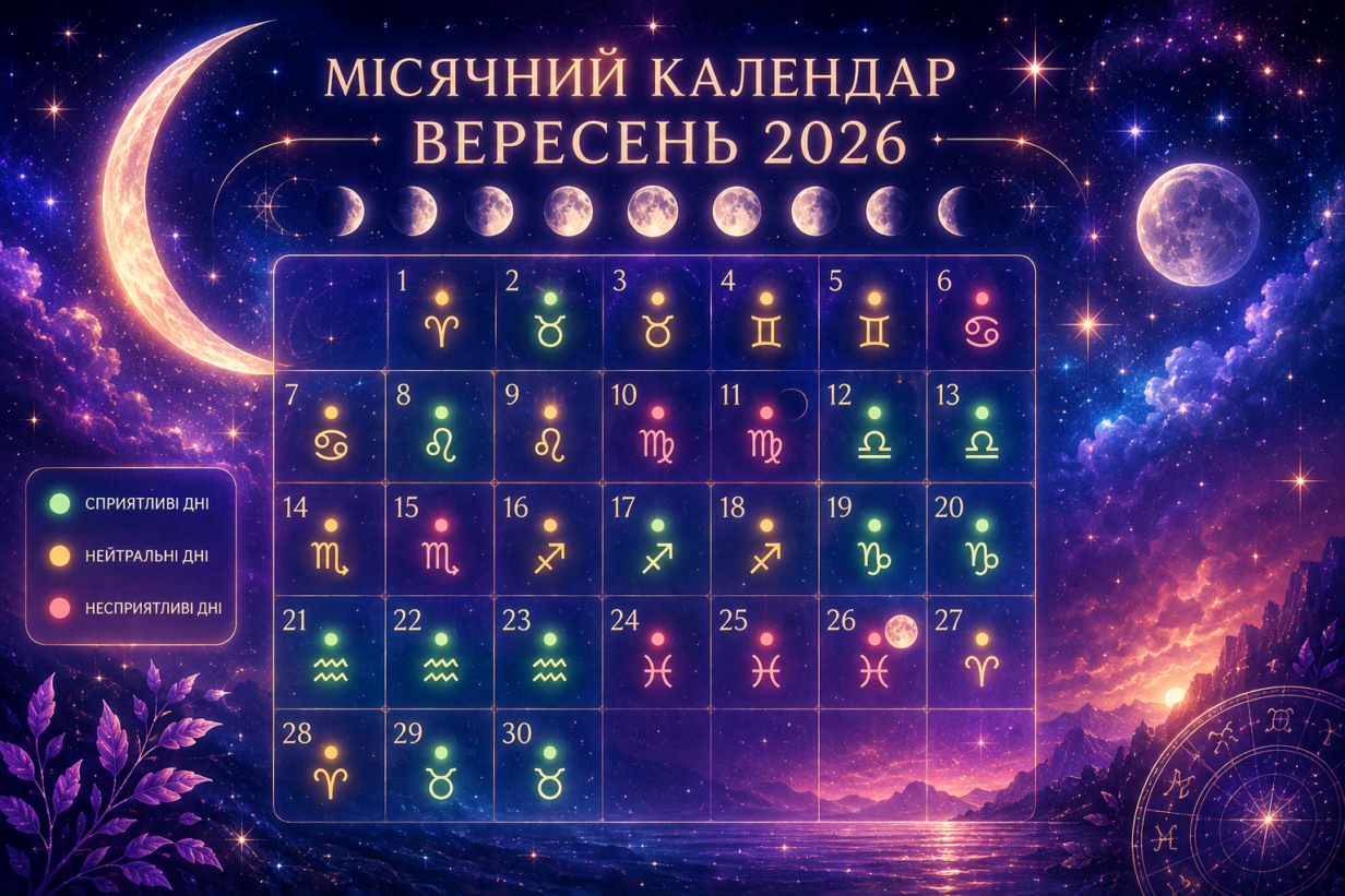 місячний календар на вересень 2026 сприятливі дні